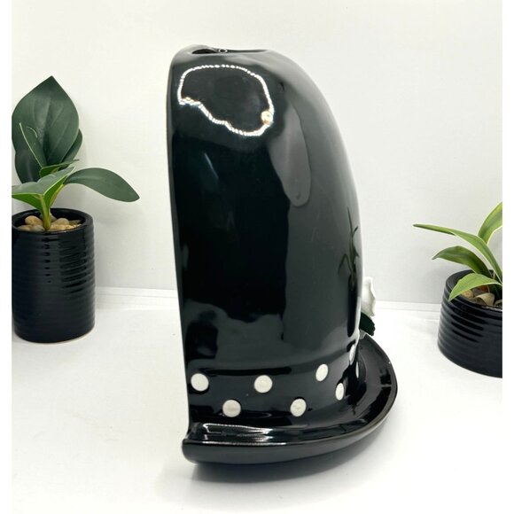 GiftCraft Black & White Polka Dot Ceramic Hanging Hat PLANTER by Gift Gallery 9" - Picture 2 of 9